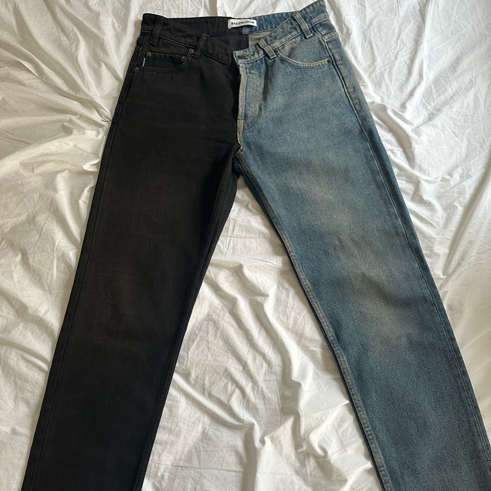 Balenciaga Two-Tone Black and Blue Jeans